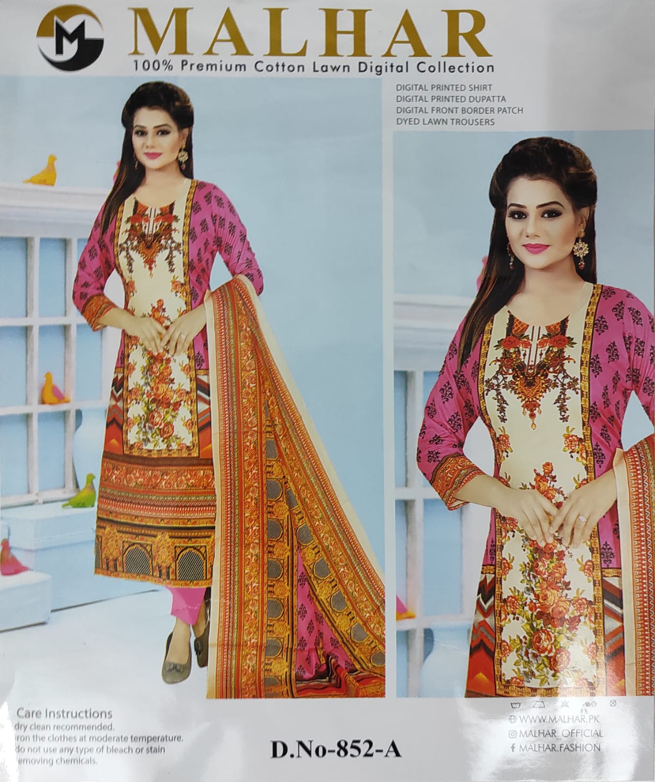 MALHAR 100% Premium cotton lawn digital printed 3 Piece