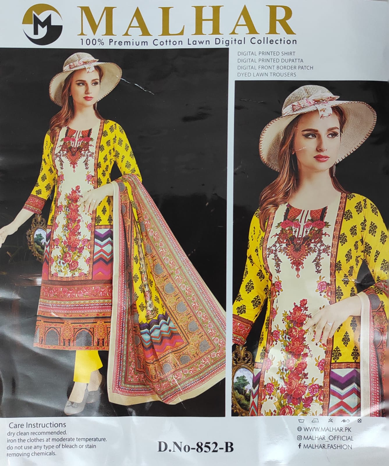 MALHAR 100% Premium cotton lawn digital printed 3 Piece