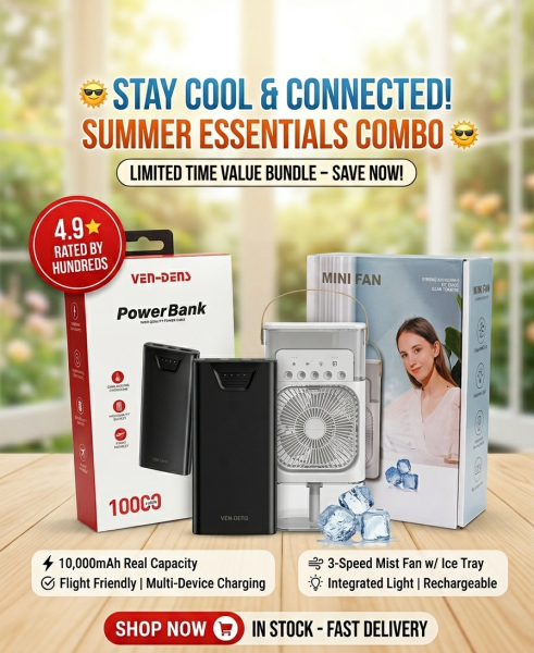 Summer Essentials Combo! Mini Mist Fan And  VEN-DENS 10,000mAh Power Bank Combo